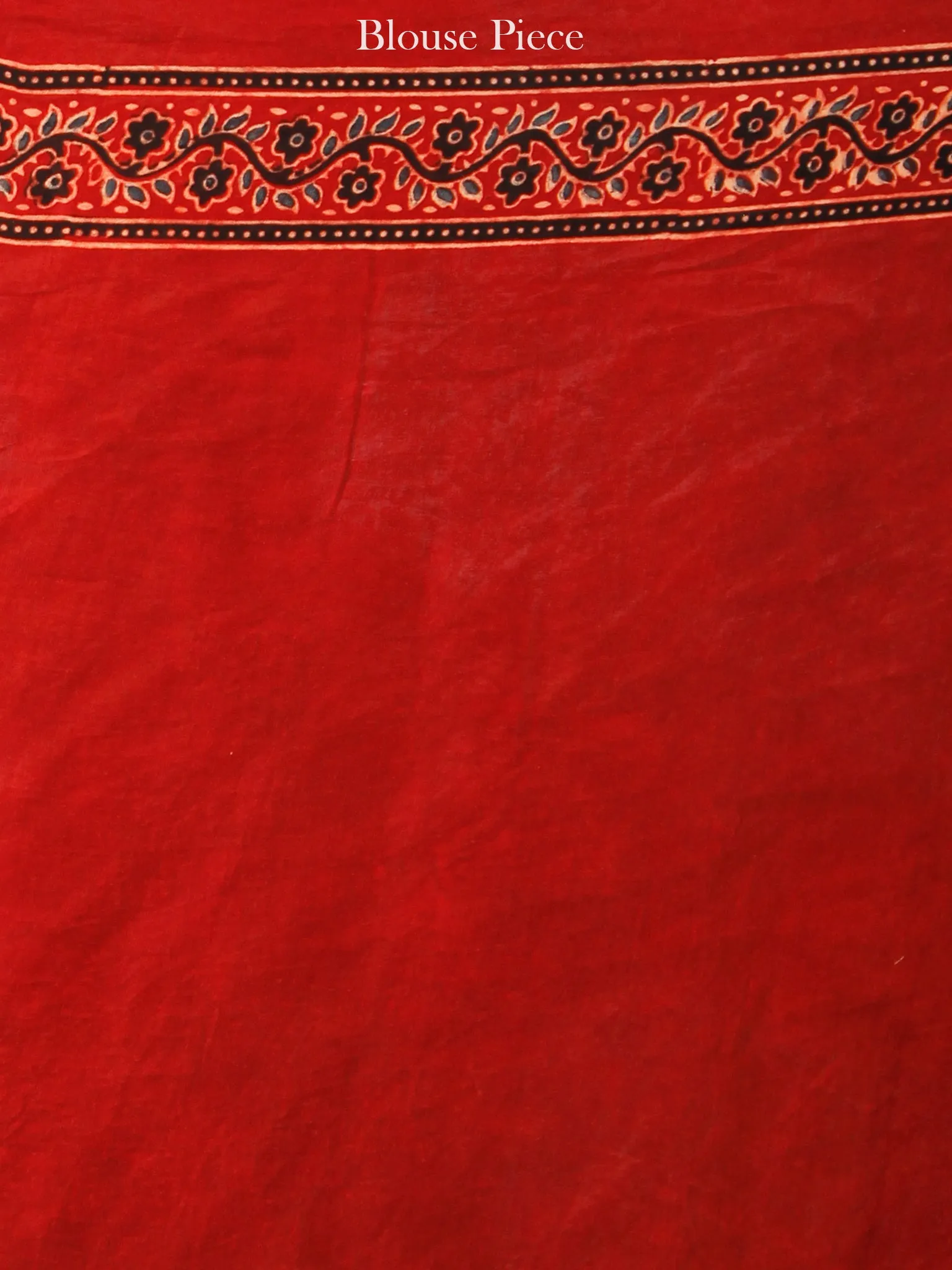 Red Indigo Black Ajrakh Hand Block Printed Modal Silk Saree in Natural Colors - S031703362