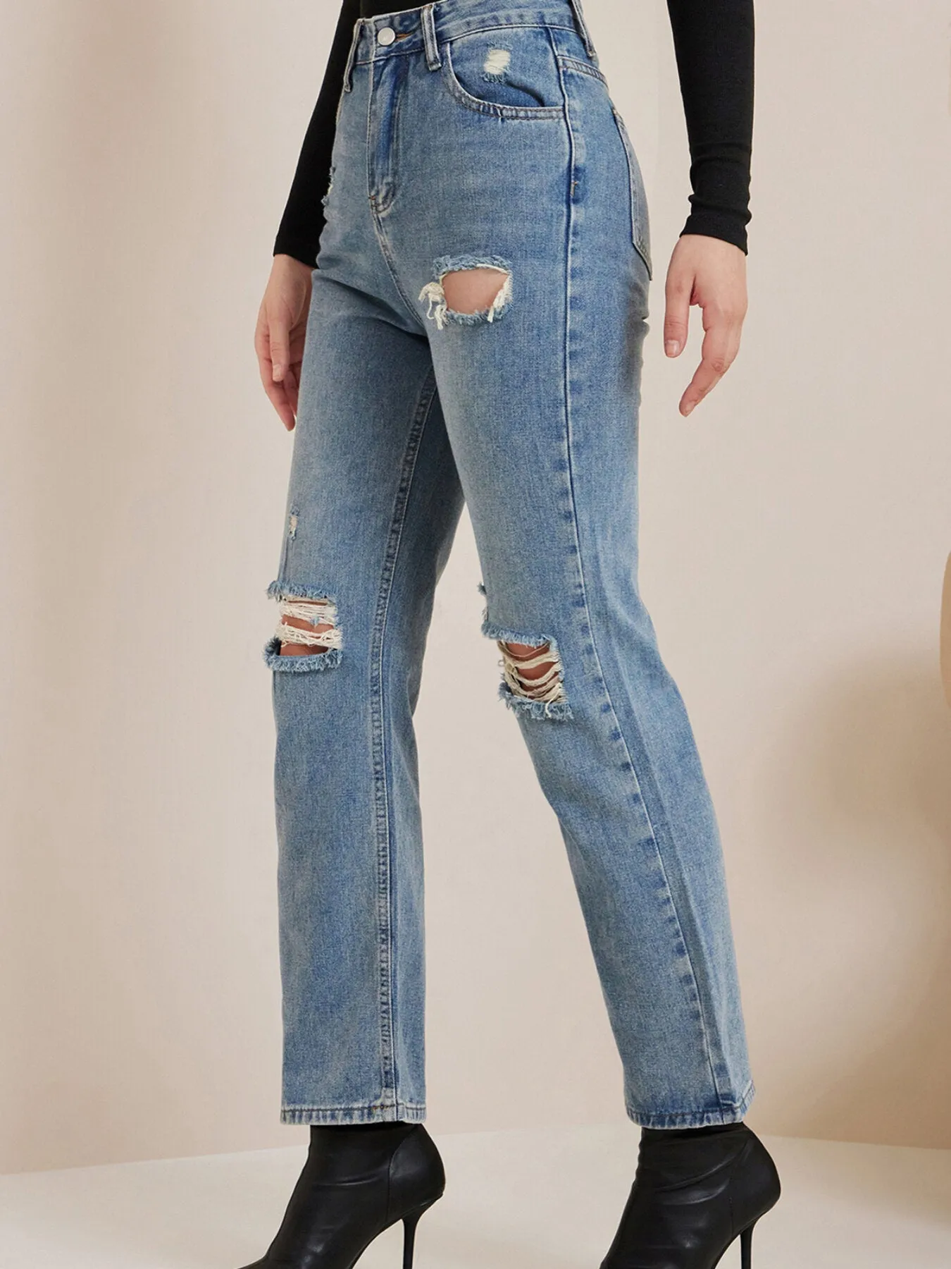 Ripped Pocket High Waist Slim Jeans