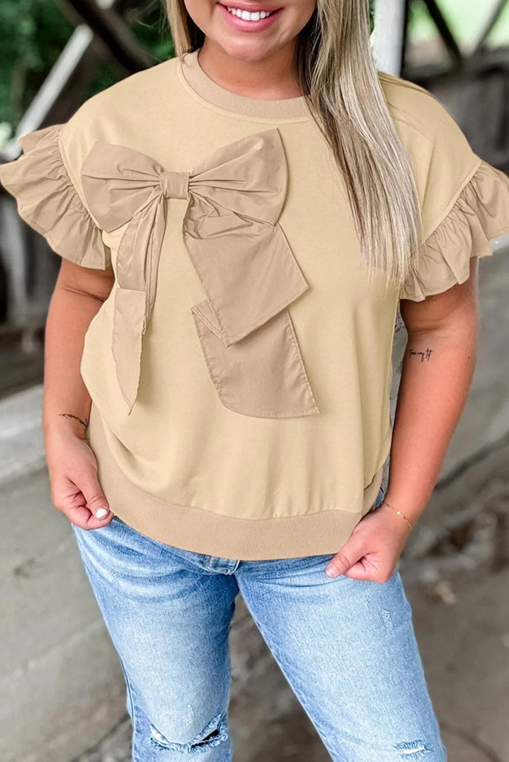 Ruffled Bowknot Plus Size Blouse