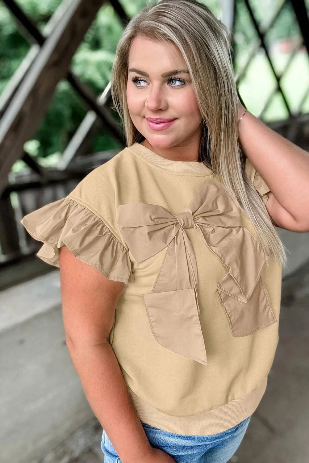 Ruffled Bowknot Plus Size Blouse