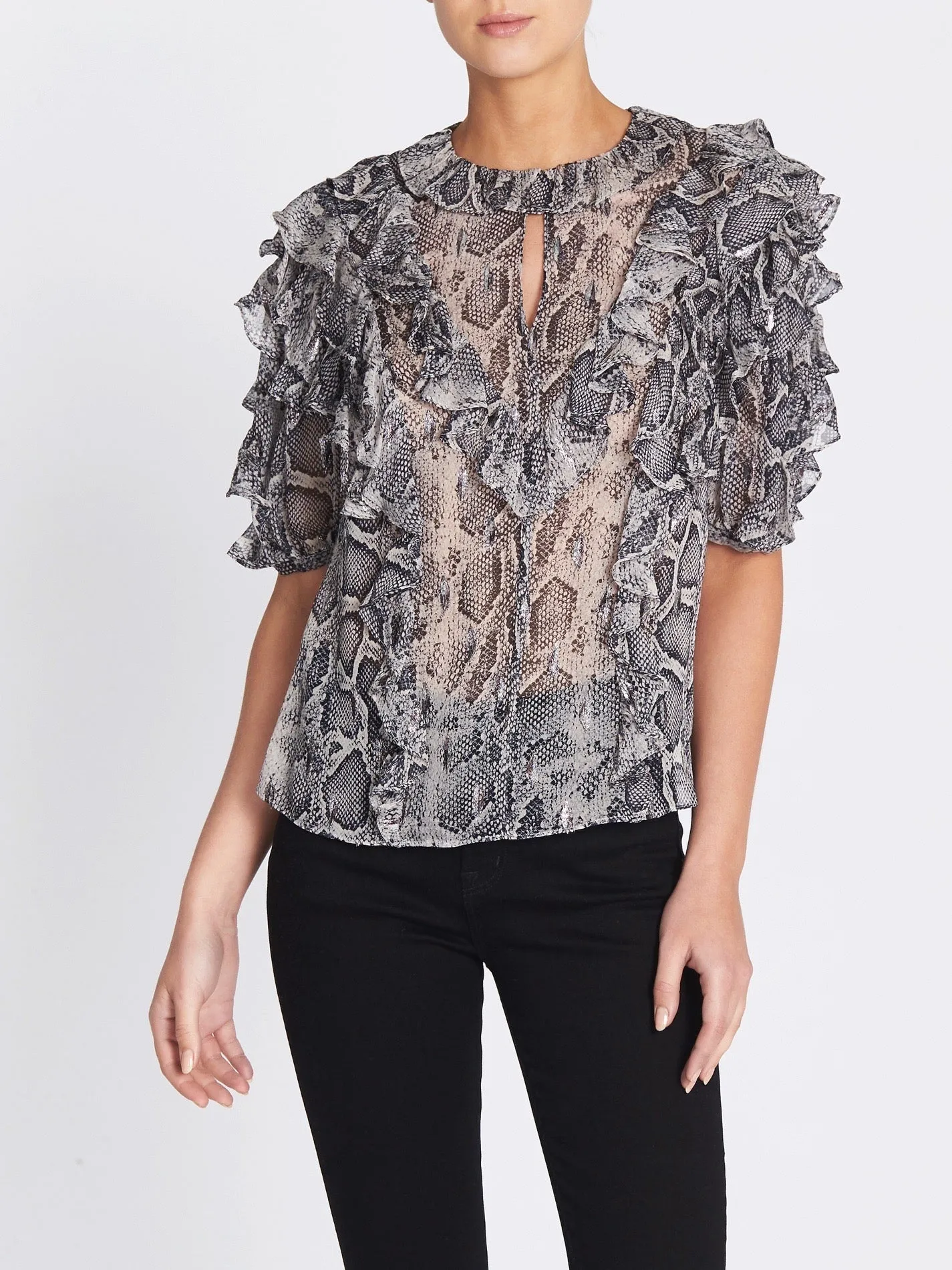 Snake Print Clip Ruffle Top