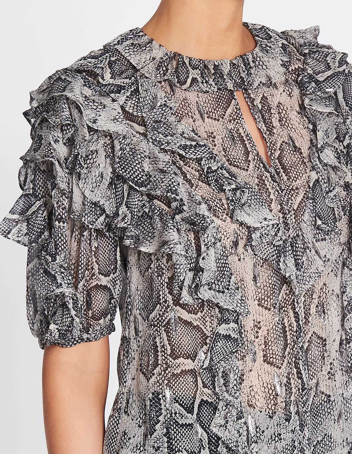 Snake Print Clip Ruffle Top