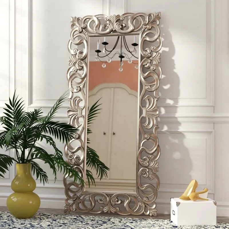 The Zara Enterprises Wall Mirror Frame Without Mirror Crafted for Any Glamour Queen, This Floor Mirror is a Splendid Accent. Antique Silver Finish Dimensions70x34 inch Frame Material Wood