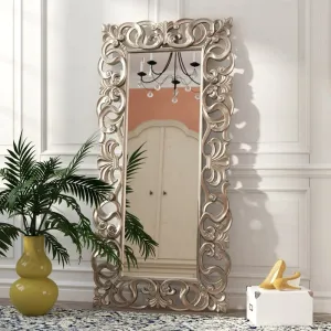 The Zara Enterprises Wall Mirror Frame Without Mirror Crafted for Any Glamour Queen, This Floor Mirror is a Splendid Accent. Antique Silver Finish Dimensions70x34 inch Frame Material Wood