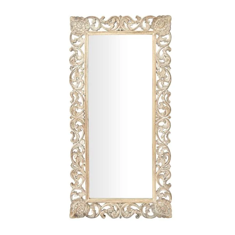 The Zara Enterprises Wooden Mirror Frame Without Mirror Only Frame Colour White Antique Size 36×72 inch