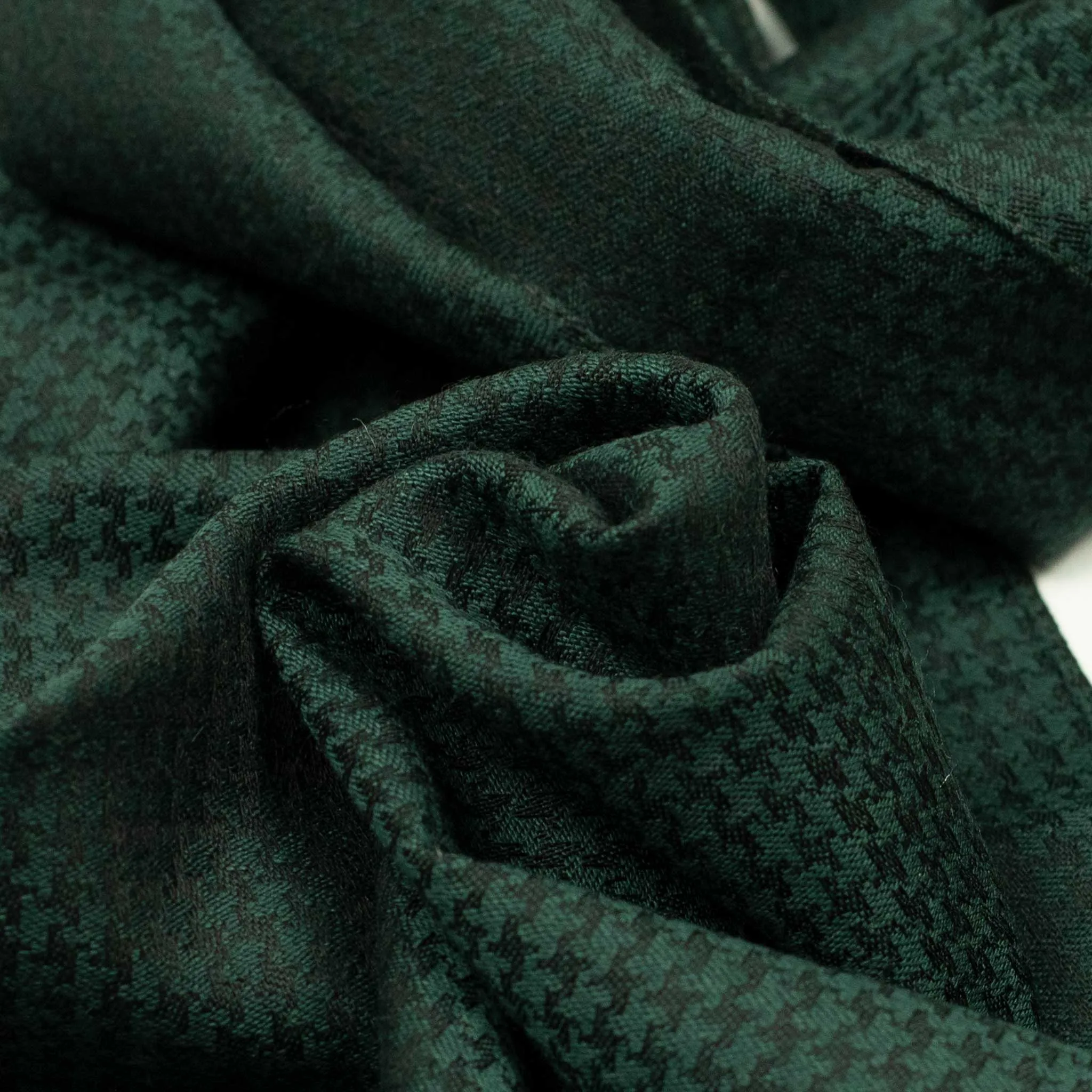 Tonal houndstooth scarf, dark green wool and silk