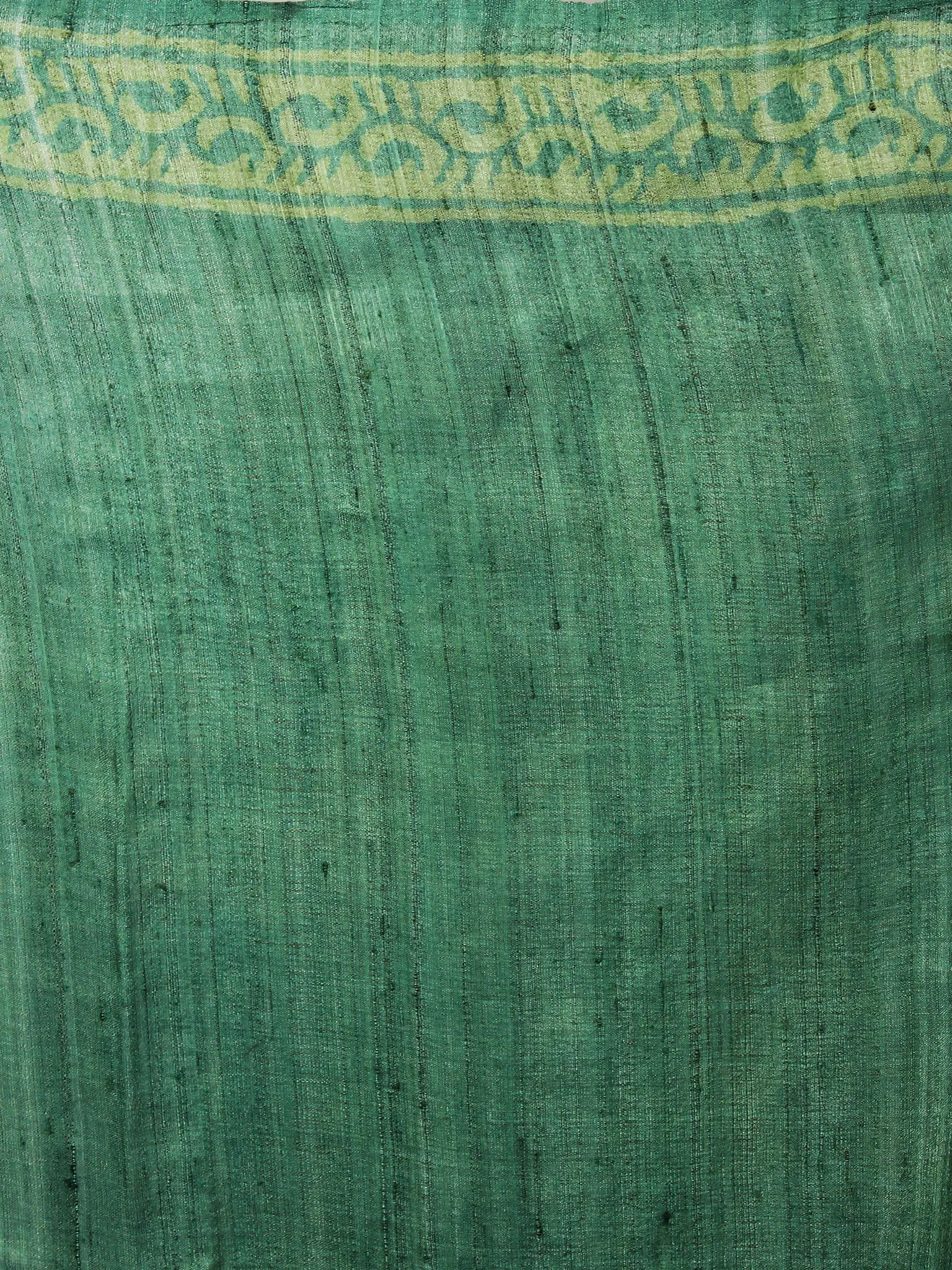 Tussar Handloom Silk Hand Block Printed Saree in Fern Green Chartreuse - S031701197