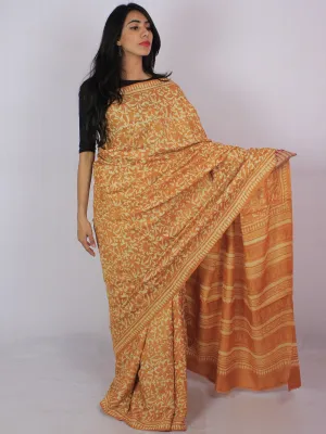 Tussar Handloom Silk Hand Block Printed Saree in Mustard Ivory - S031701198