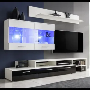 TV WALL UNIT ZARA WHITE/BLACK GLOSSY FRONTS WITH LED LIGHT