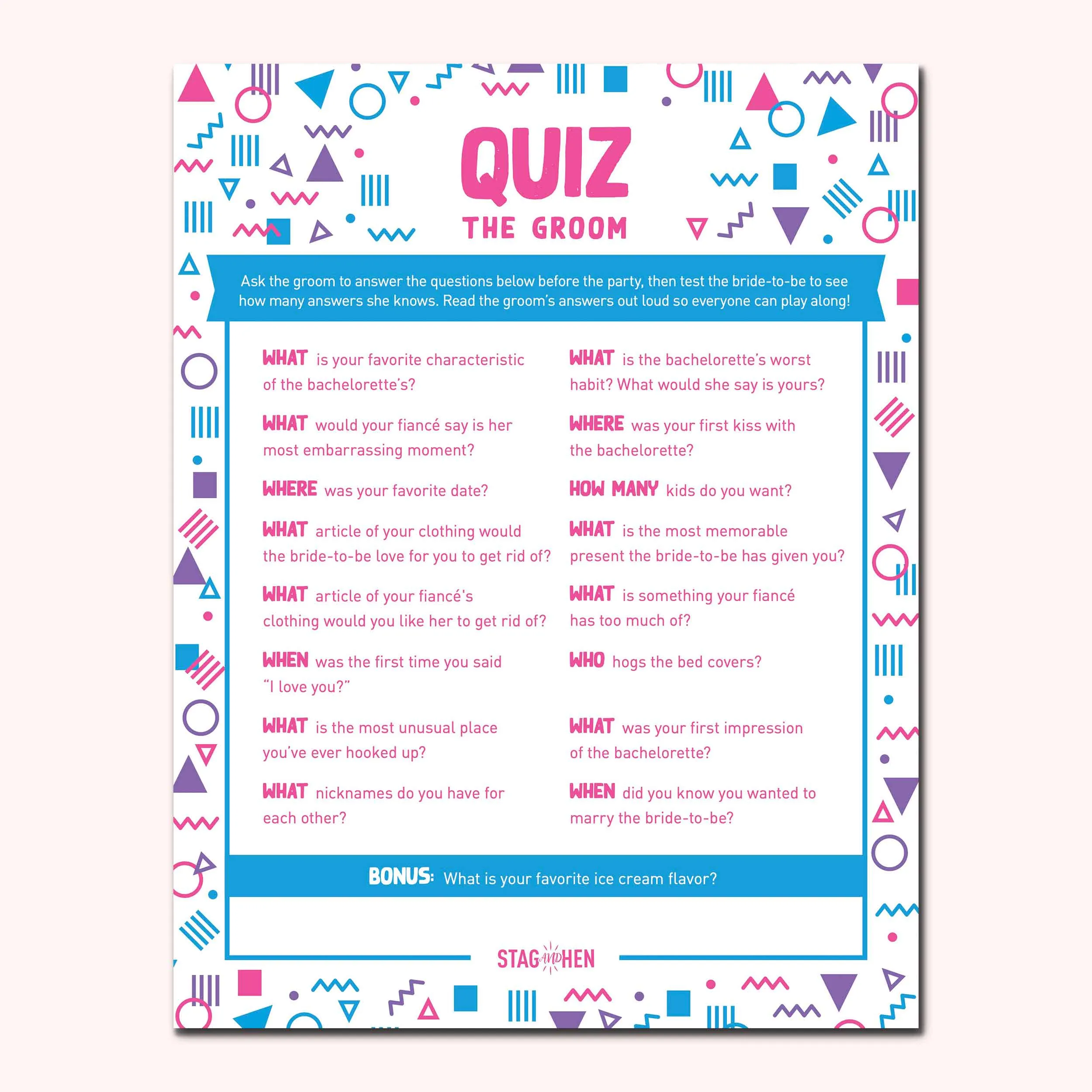 Wife Of The Party 1990s Bachelorette Party Games | Printable PDFs