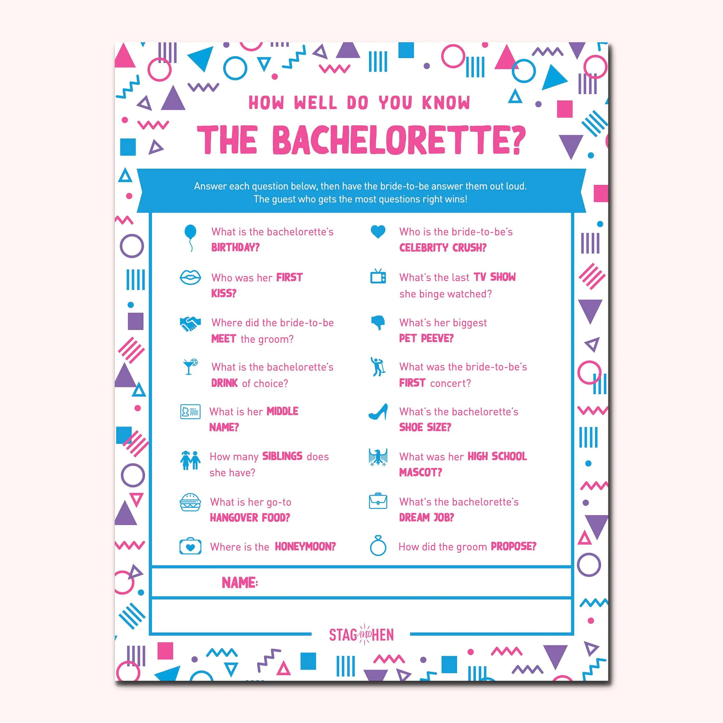 Wife Of The Party 1990s Bachelorette Party Games | Printable PDFs