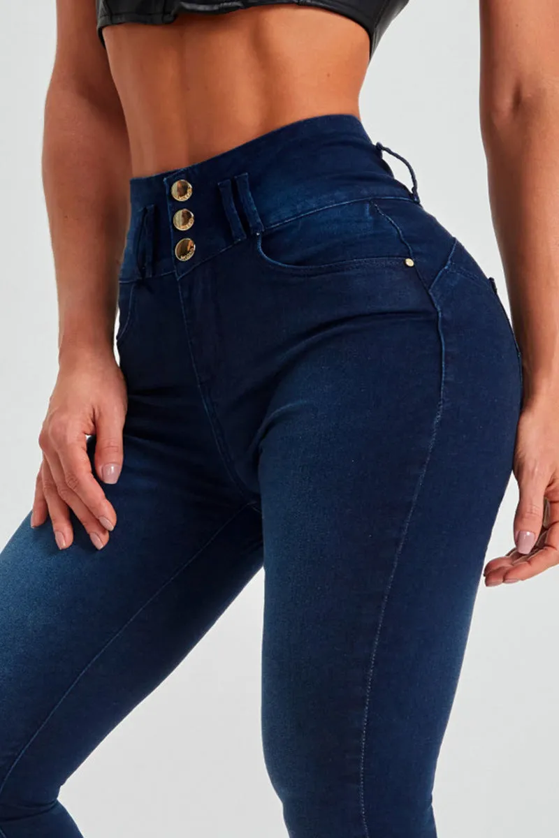 Women's High-waisted Slim-fit Elastic Shaping Lifted Buttocks Jeans